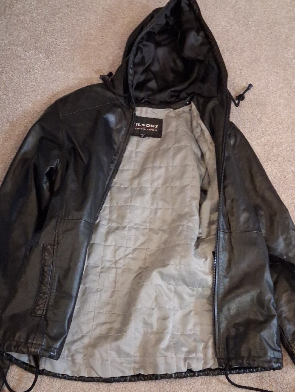 Vintage Wilson Women’s Black Hooded Belted Jacket. Draw String at Hood & Hem (M) - Picture 3 of 12